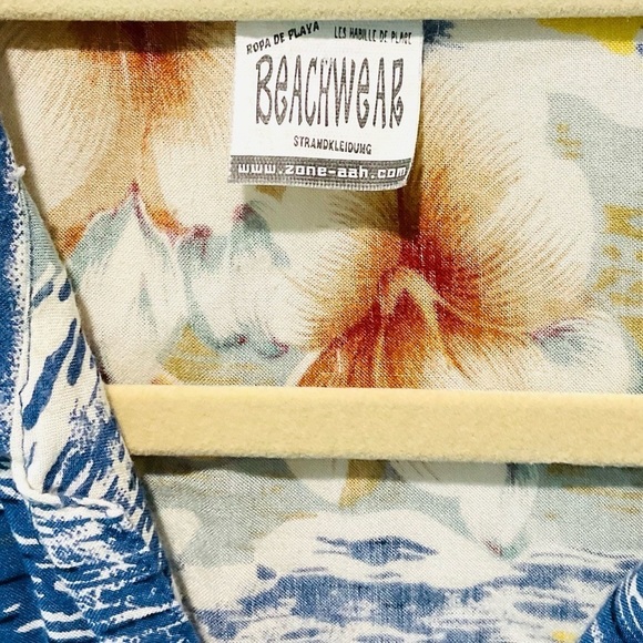 Vtg Men’s Hawaiian Shirt Orchids Sailboats Water Palm Trees Blue Multicolor Sz L - Picture 5 of 5